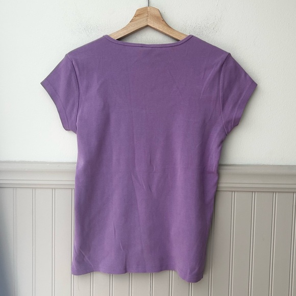 Y2K GAP Large Women's 100% Cotton Embroidered Short Sleeve Purple Top - Picture 3 of 3